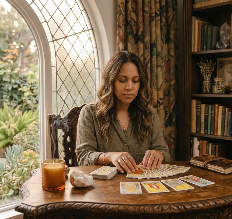 Isla Hart reading tarot cards