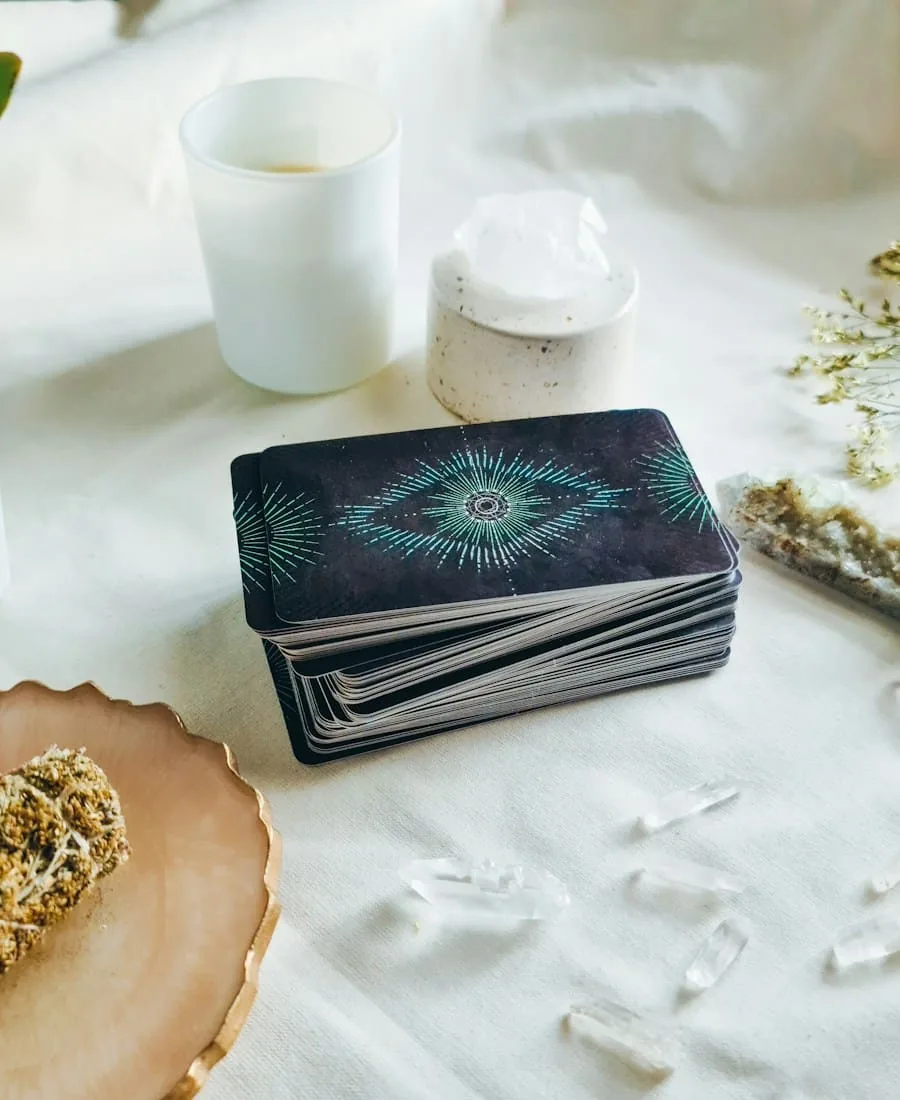 Tarot cards with crystals